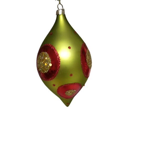 Vintage Glass Teardrop Christmas Ornament Red Green Glitter Finial Drop 6" - Picture 10 of 12